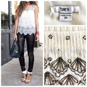 Bar III Ivory Beaded Semi-Sheer Sleeveless Deco Blouse, sz. XS